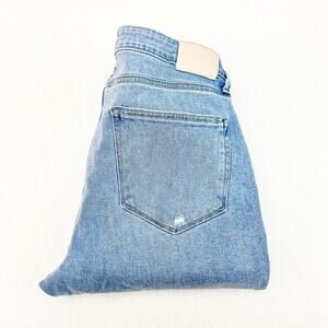 Paige Bombshell Sky Touch Distressed Denim Jeans Light Wash Raw Hem Size 31